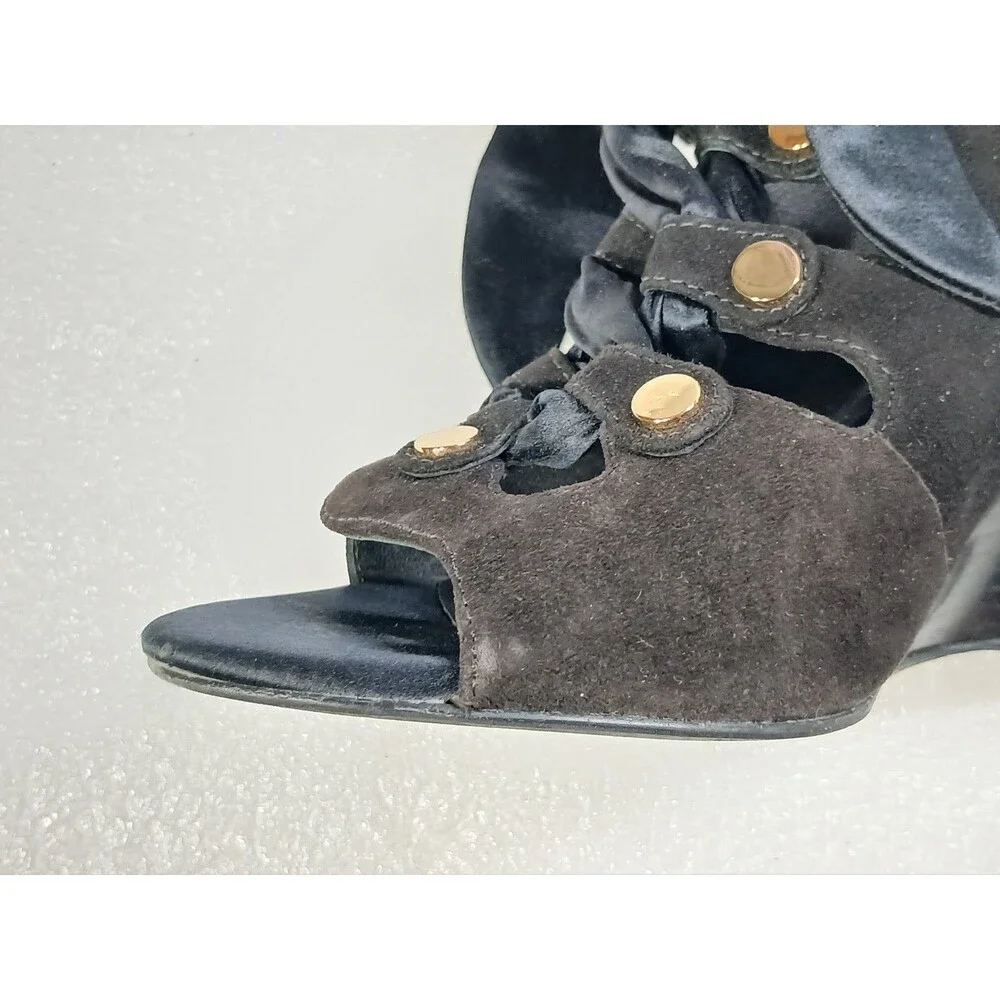 Guess by Marciano PManella Wedge Sandals – Black Multi Suede – Size 8 w/ Box